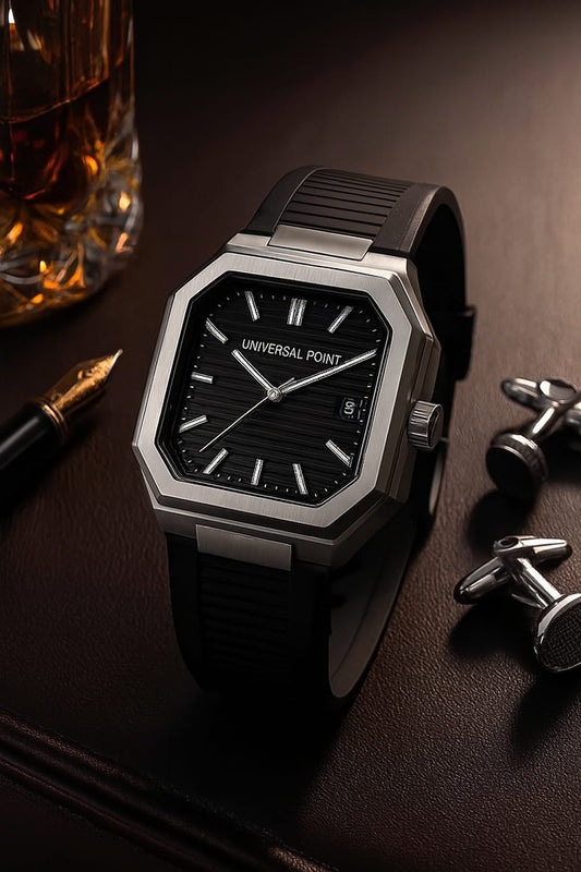 Universal Point UP 1988 ⌚ | Square Dial Leather Strap Watch 💼 | Water Resistant 3 ATM (With Box 🎁)